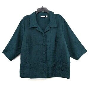Croft & Barrow Jacket Womens Size 2X Dark Blue Textured 3/4 Sleeve Button Up